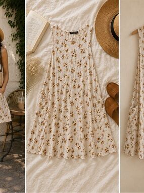Brandy Melville Cream Mini Dress with Mustard Floral Print